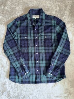 LISBOA Santos Overshirt Portuguese Flannel Men’s XL Navy/Green Plaid Huckberry